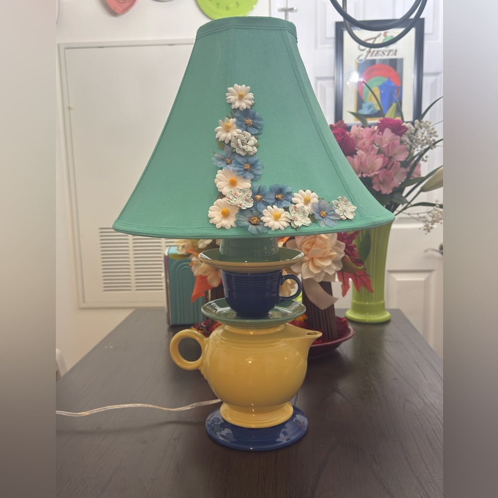 Handmade Fiestaware teapot lamp